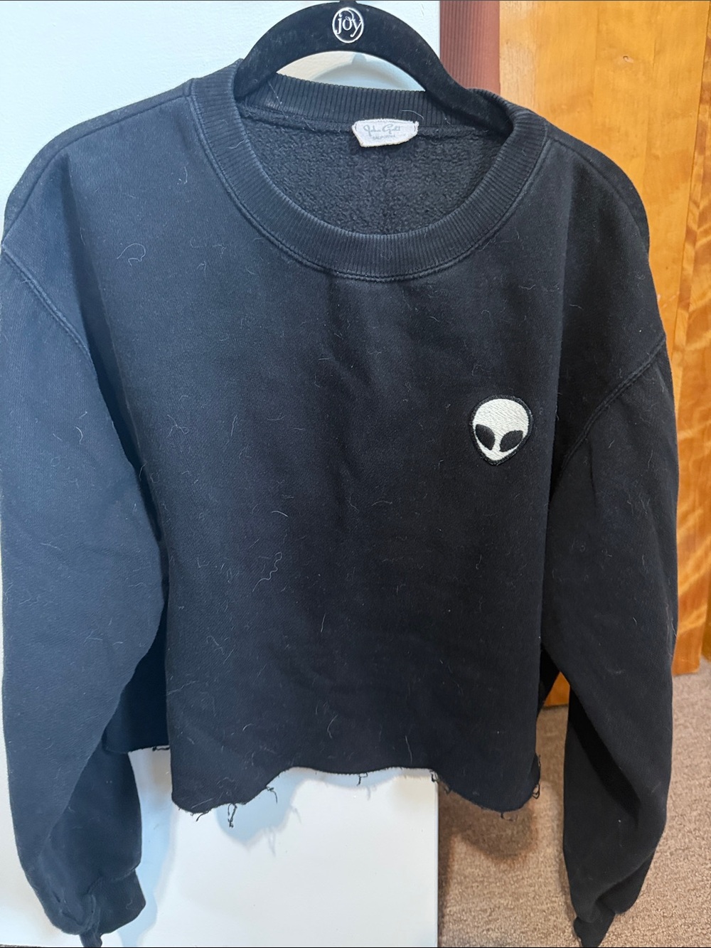 Brandy Melville Black Cropped Sweatshirt with Alien Patch